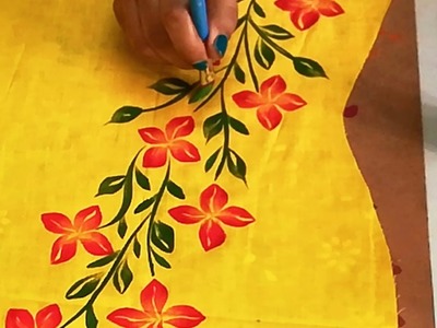DIY : Free Hand Painted Panel Design on Kurti. Sarees. Tops | Fabric Painting