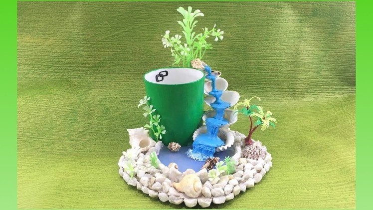 DIY || Hot glue waterfall with broken cup || Miniature craft || Pen stand || Lets make art