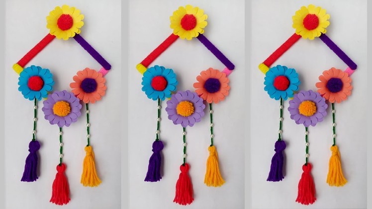 DIY: Ice Cream Stick Crafts !! DIY-Wall Hanging.Wall Hanging Ideas With Ice Cream Stick & Woolen
