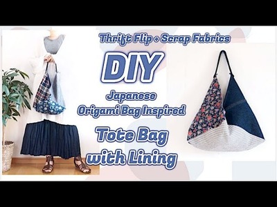 DIY Tote Bag Tutorial * THRIFT FLIP + Scrap Fabric Sewing Projects. リメイクファッションㅣmadebyaya