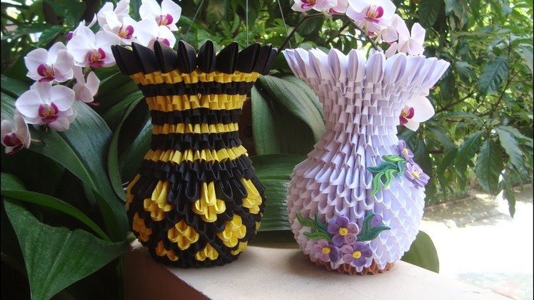 How To Make 3D Origami Flower Vase V9 | DIY Paper Flower Vase Home Decoration