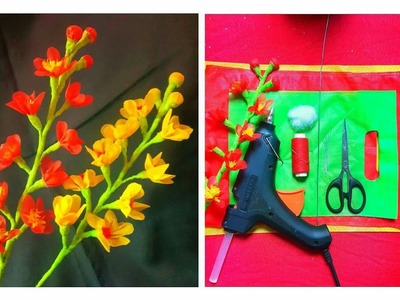 How to make beautiful flower stick ???? with waste shopping bag ???? DIY: hand craft ???? very easy. ????