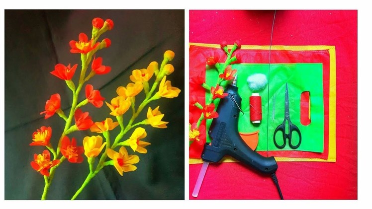 How to make beautiful flower stick ???? with waste shopping bag ???? DIY: hand craft ???? very easy. ????