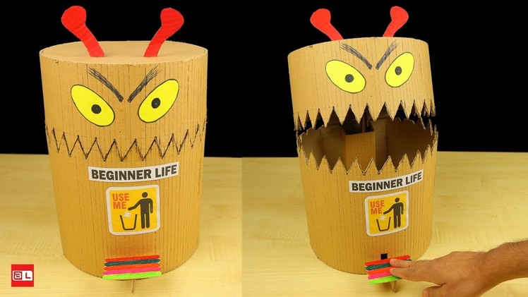 How to Make DIY funny toy Trash Can from cardboard - DIY Dustbin at Home