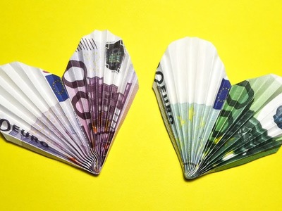 Money HEART out of EURO bill Origami Tutorial DIY Folding