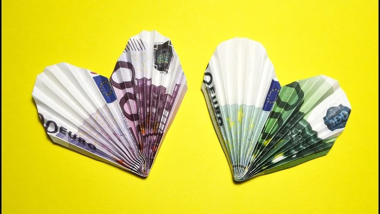 Money HEART out of EURO bill Origami Tutorial DIY Folding