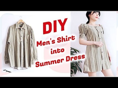 Refashion DIY Men's Shirt into Summer Dress. DIYファッション + 洋服. 古着リメイク. 옷리폼. COSTURAㅣmadebyaya