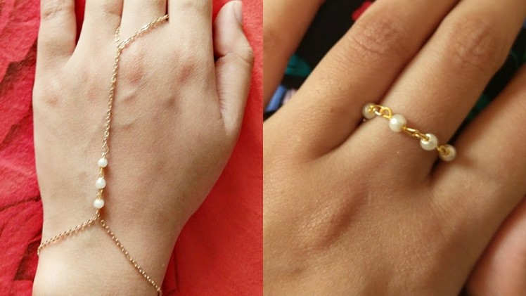 Simple and easy pearl hand chain and ring.diy pearl bracelet.jewellery making.bracelet