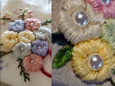 Beautiful embroidery hand work by anchor thread flower design new stitch