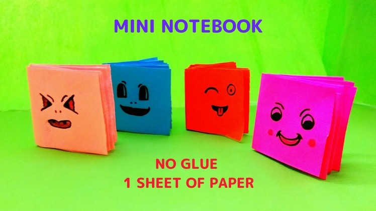 DIY 4 Easy Mini Notebook CRAFT from ONE sheet of Paper|| NO GLUE Mini Paper Book||  Emoji Notebook