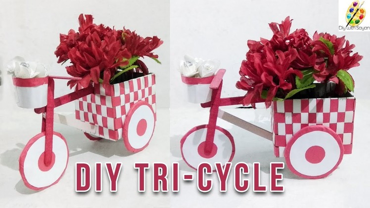 Diy decorative tricycle by using cardboard- easy step by step tutorial- DIY with sayan