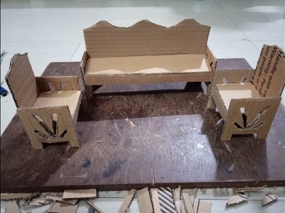 DIY: How to make sofa and chair using cardboard - miniature craft for kids