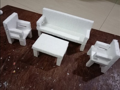 DIY: How to make  sofa, chair and teapoy with thermocol - miniature craft