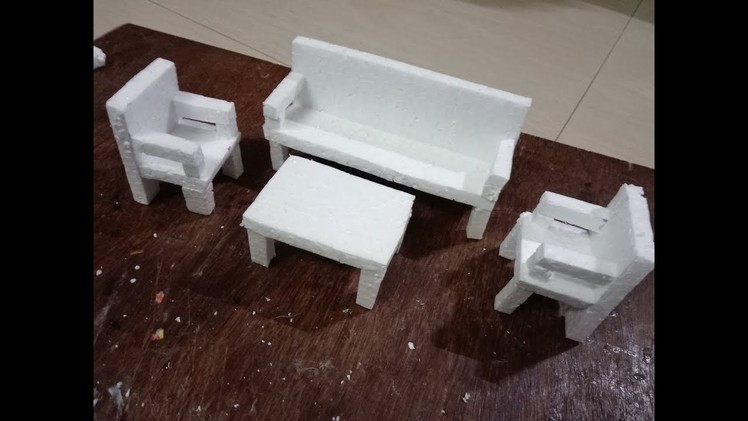 DIY: How to make  sofa, chair and teapoy with thermocol - miniature craft