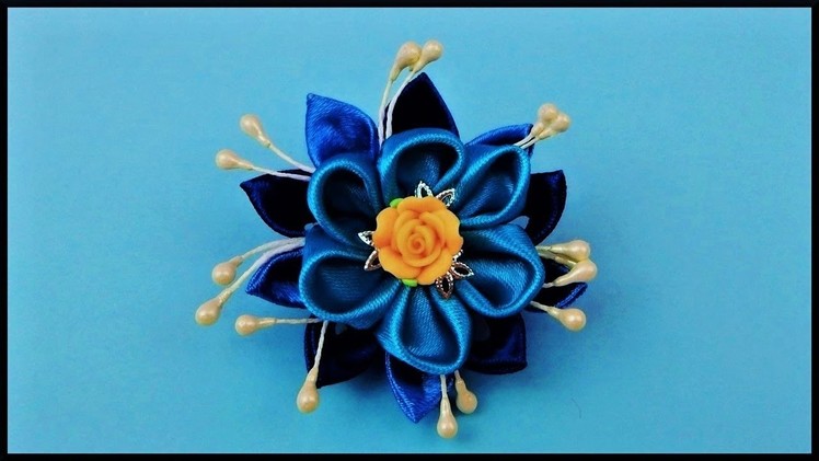 DIY Kanzashi | How To Make A Ribbon Flower Barrette | Hair Accessories | Stoff Blumen Haarspange
