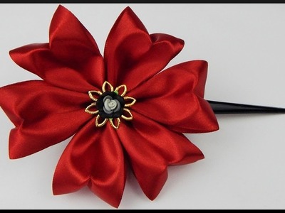 DIY | Kanzashi Ribbon Flower Hair Barrette | Accessories | Blumen Stoff Haarspange