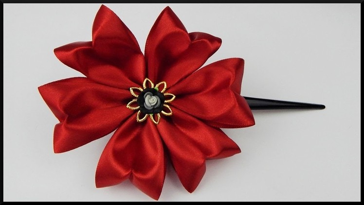 DIY | Kanzashi Ribbon Flower Hair Barrette | Accessories | Blumen Stoff Haarspange