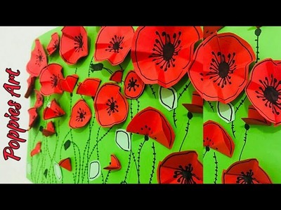 Easy craft for kids. Poppies Art.How to make paper poppies