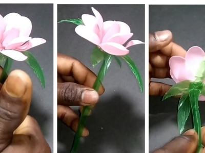 Make Beautiful Rose flower || Empty plastic bottle vase making craft water bottle Recycle flower.