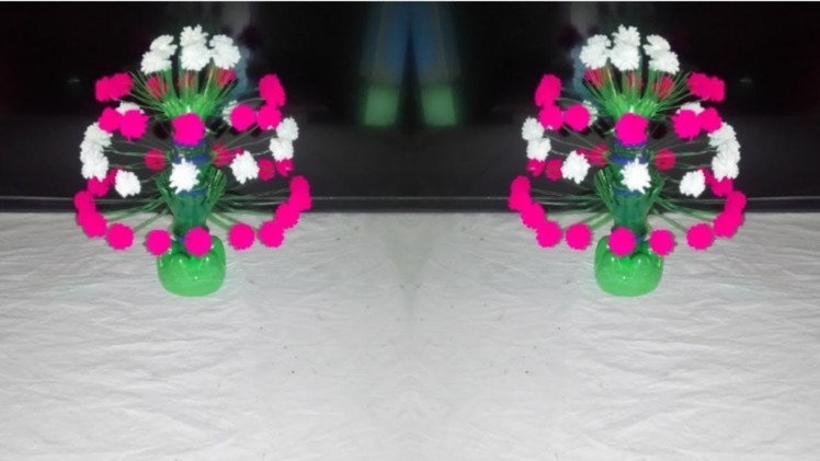 Make beautiful woolen flower. Empty plastic bottle vase making craft water bottle recycle vase