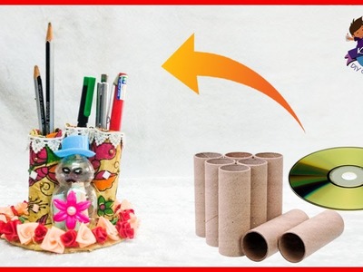 Pen Holder  From Old CDs || DVD||  Waste Material Craft || Kruthi DIY Craft Ideas