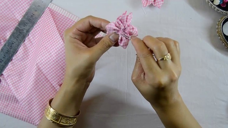SIMPLE & EASY Kanzashi fabric flower TUTORIAL.DIY FABRIC FLOWER