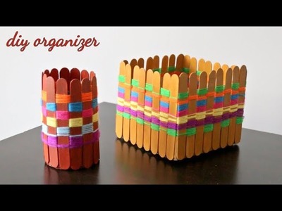 Woven Basket from Popsicle Sticks and Yarn || DIY Organizer || Inspiration Kidzone