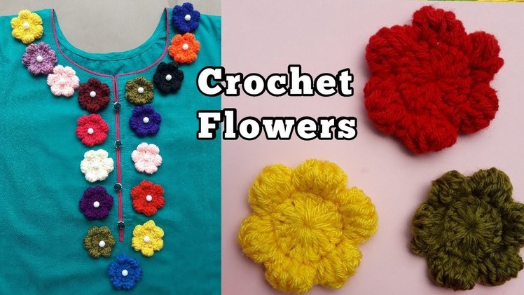 CROCHET FLOWERS: how to crochet puff flower | decor your neck with crochet flower