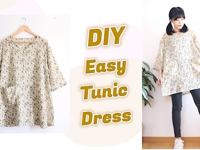 DIY Easy Tunic Dress + HOW TO SEW A DRESS . 手作り+ファッション. Costura. 옷만들기. Sewing Tutorialㅣmadebyaya