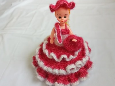 DIY#(Part-2) Crochet Doll Dress.How to make Crochet Doll Dress.Shining woolen Doll Dress