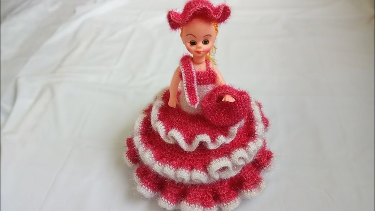 DIY#(Part-2) Crochet Doll Dress.How to make Crochet Doll Dress.Shining woolen Doll Dress