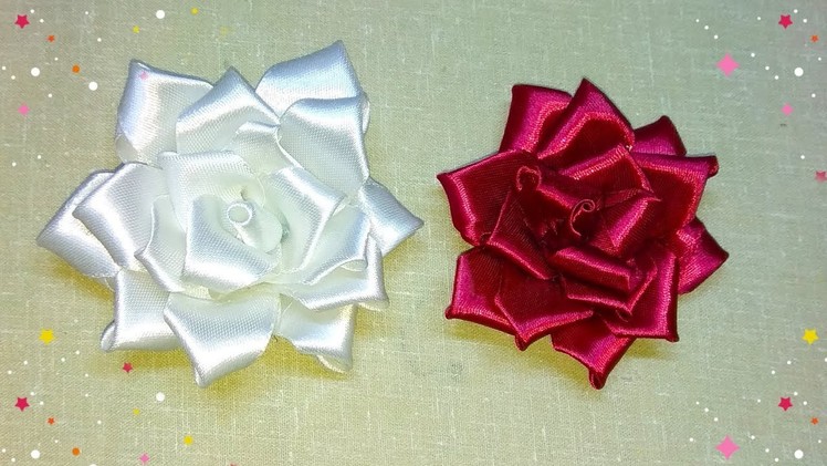 DIY Satin ribbon rose, satin ribbon flower tutorial,how to make kanzashi flower