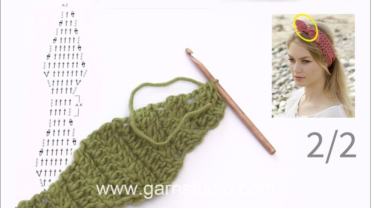How to crochet the tie ribbon to the headband in DROPS 190-7