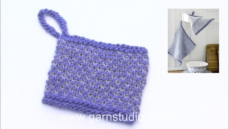 How to knit broken moss stitch and the loop in DROPS 189-18