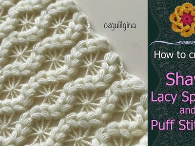 Pattern For A Shawl With Lacy Spiders And Puff Stitch • Free crochet tutorial • ellej.org