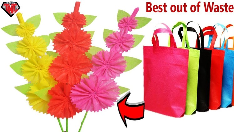 Recycle Shopping Bags Flower || How To Make Flower Sticks out of Fabric Carry Bag