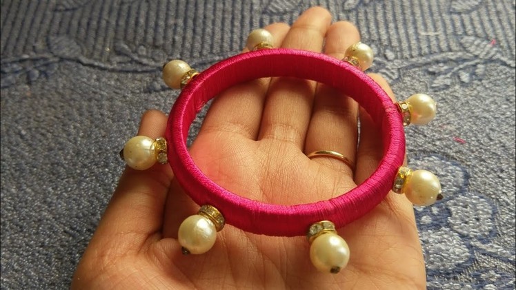 Silk thread bangle.silk thread kada.diy silk thread pearl bangle.jewellery making.diy bangles