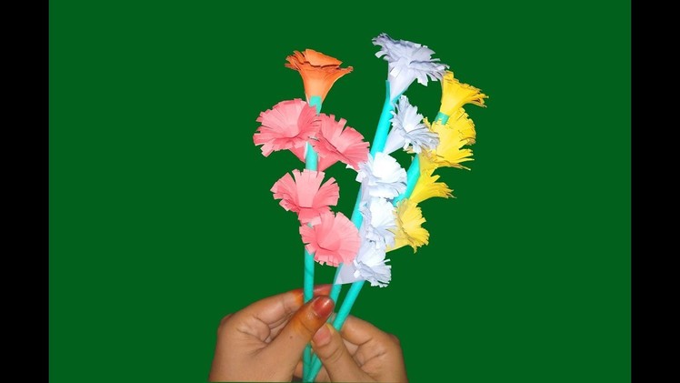 How to Make Beautiful Paper Flower | Easy Stick Paper Flower with Color Paper-FlowerUpc |