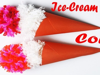 How To Make Origami Ice Cream Cone || Paper & Woolen Ice Cream making Idea