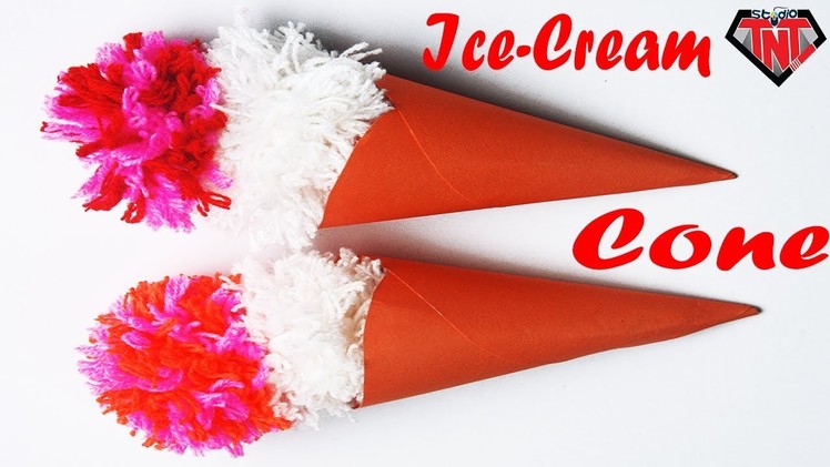 How To Make Origami Ice Cream Cone || Paper & Woolen Ice Cream making Idea