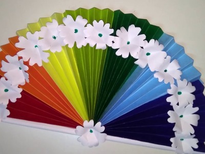 How to make paper rainbow hand Fan with rainbow color paper
