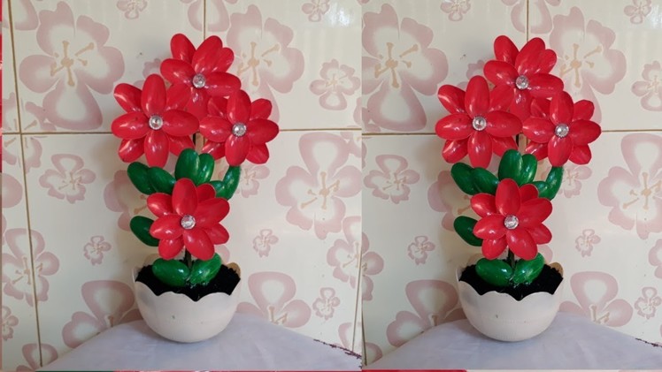 How to make showpiece at home  with plastic spoon.plastic spoon flower.