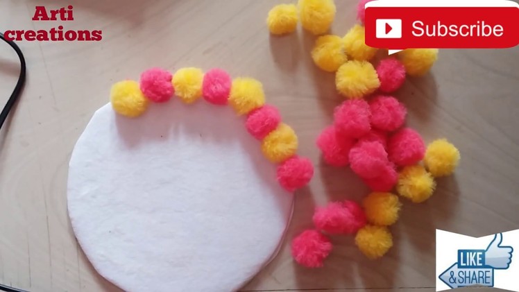 Wall decoration ideas no.2.How to decorate Bedroom wall with Pom Poms.DIY wall decorate craft work
