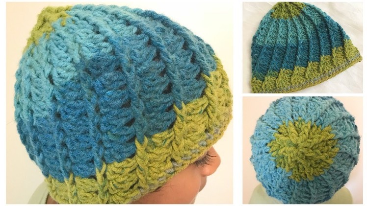 Crochet 4 to 5 years old girls spiral hat.beanie - English version