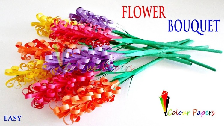 HOW TO MAKE PAPER FLOWER BOUQUET TUTORIAL EASY STEP BY STEP. .COLOUR PAPERS