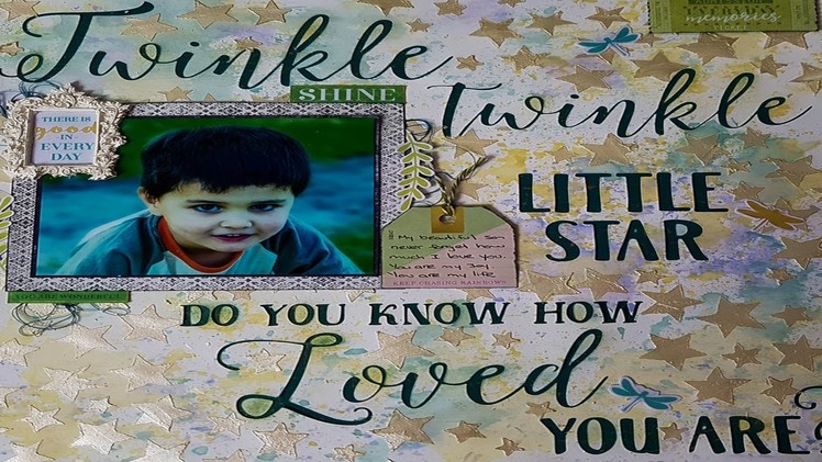 Scrapbook mixed media tutorial #62 "twinkles twinkle little star"