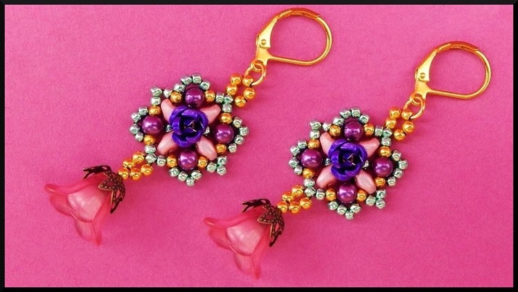 DIY | Beaded Flower Twin Beads Earrings | Beadwork Jewelry | Blumen Perlen Ohrringe mit Rose