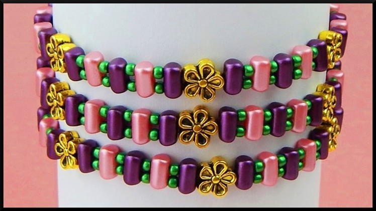 DIY | Beaded Rulla Beads Bracelet with Flowers | Beadwork Jewelry | Blumen Perlen Armband