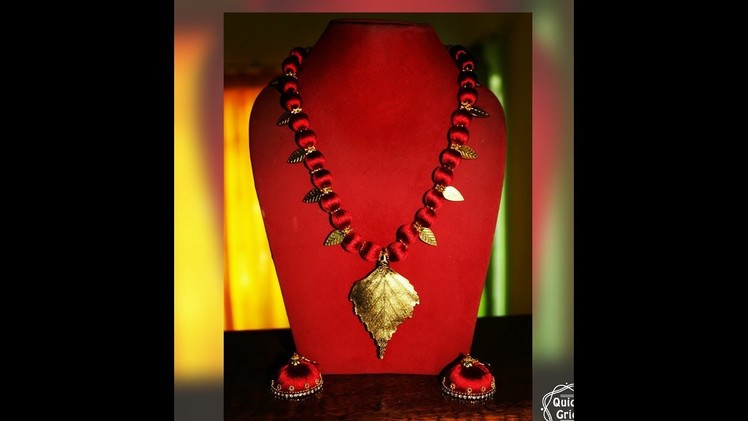 DIY Beautiful silk thread jewelry (Leaf Necklace,jhumka) making in detail. . 