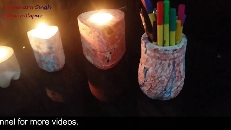 DIY.Candle Holder and Pen Holder making with PoP.